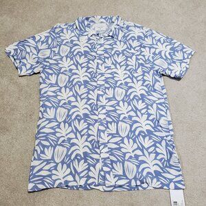 NWT ALLFENIX Botanical Cabana Button Down Front Shirt SS Powder Blue Mens Medium